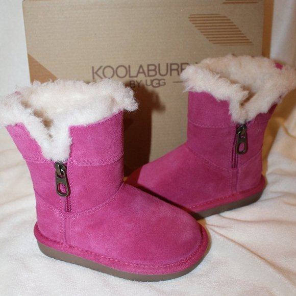 NIB UGG KOOLABURRA TODDLERS GIRL'S SUEDE FUR BOOTS PINK‎ - Picture 1 of 7